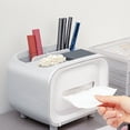 thumbnail image 3 of Caja de pañuelos creativa para guardar servilletas y bolígrafos magnéticos con ventosa para tocador gris, 3 of 9