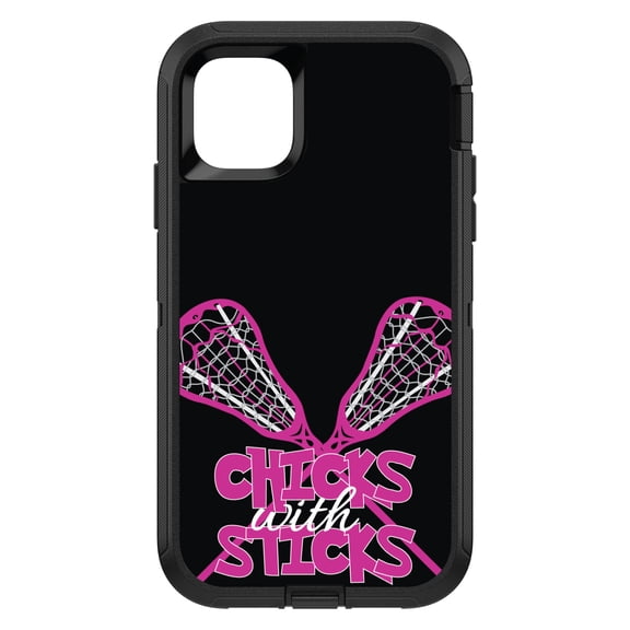 DistinctInk Custom SKIN / DECAL compatible with OtterBox Defender for iPhone 11 Pro MAX (6.5" Screen) - Hot Pink Lacrosse - Chicks with Sticks