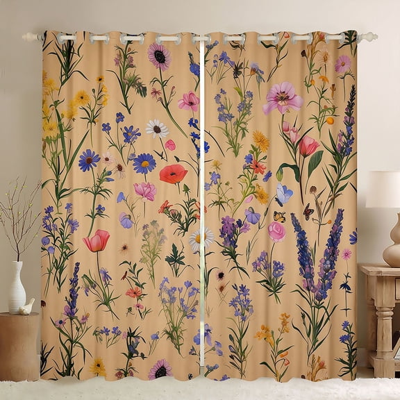 Feelyou Rustic Daisy Groovy Curtains Pack of 2 (42x84 Each) for Teen, Kawaii Cartoon Butterfly Curtains Blackout, Vintage Floral Flower Bedroom Curtains, Curtains and Drapes Decor