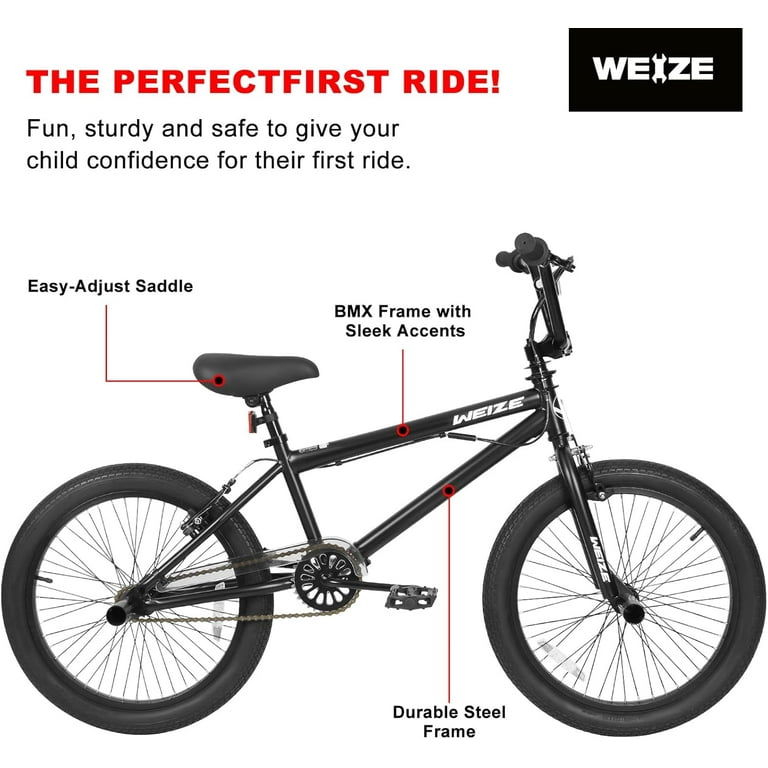 WEIZE Freestyle BMX Bike, 20 inch Black Trick Bicycle for