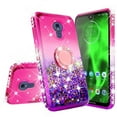 thumbnail image 3 of SOGA Diamond Glitter Bling Liquid Floating Quicksand Cute Girl Phone Case Compatible for Motorola Moto G7 Power Case, with Metal Ring for Magnetic Car Mounts Include Lanyard - Purple on Pink, 3 of 5
