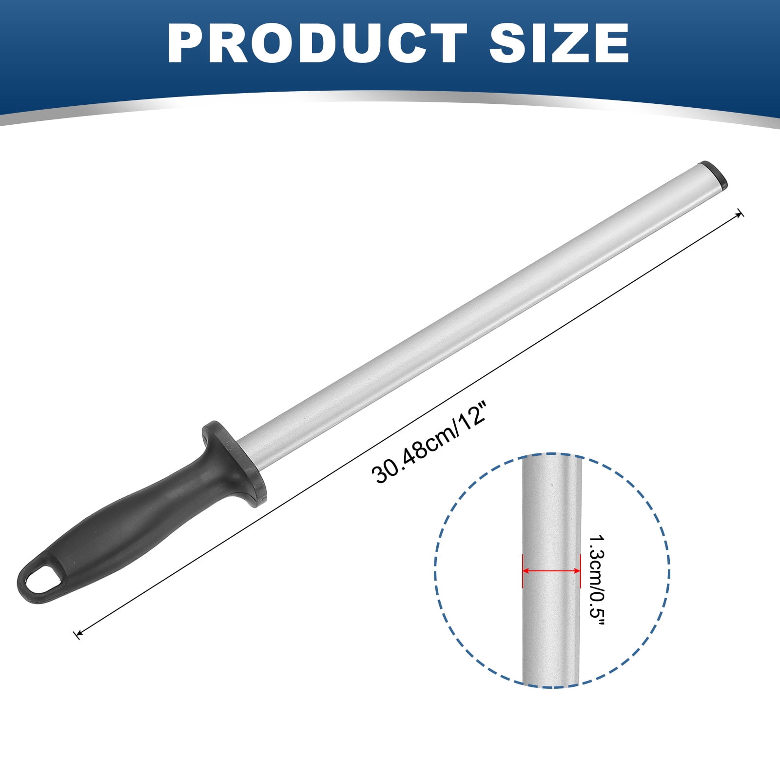 12 Inch Diamond Sharpening Steel Honing Rod, High Hardness Sharpening Rod Knife Sharpener Steel Silver