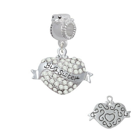 - Big Sister Banner on Clear Crystal Heart - Frog Charm Bead