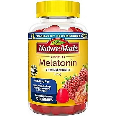 Nature Made Melatonin 5mg Extra Strength Gummies, 100% Drug Free Sleep Aid for Adults, 70 Melatonin Gummies, 70 Day Supply