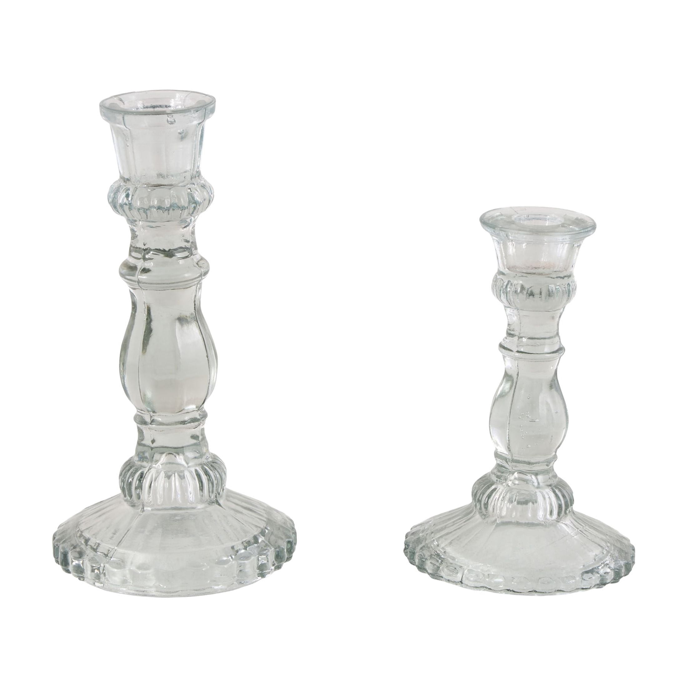 DecMode 3 Candle Glass Fluted Turned Candle Holder, Set of 3
