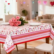 Valentines Tablecloth, Pink Heart Valentines Tablecloth Plastic Rectangle Valentine Tablecloth Disposable Valentines Table Cover for Wedding Anniversary Valentines Decorations 54" X 108" (1 Pack)