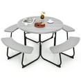 thumbnail image 1 of Costway Ensemble de Table de Pique-Nique Ronde et Banc pour l'Extérieur, 8 Personnes, avec 4 Bancs et Trou pour Parasol, Gris, 1 of 9