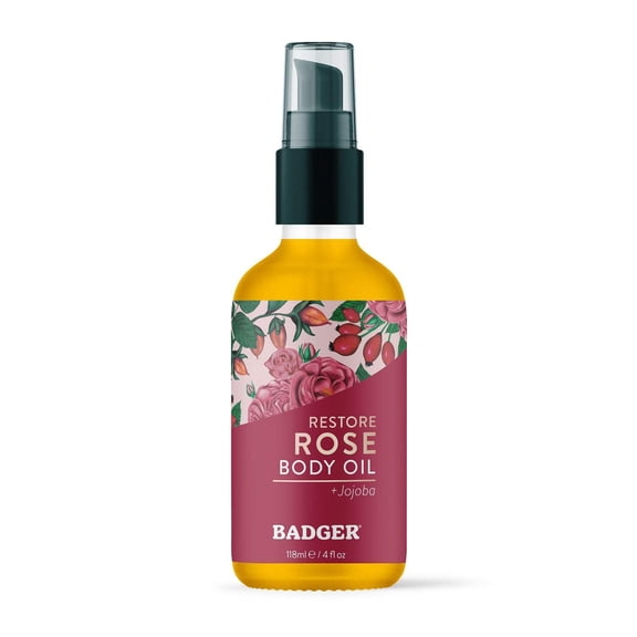 Badger - Body Oil, Damascus Rose, Certified Organic Body Oil, Natural Body Oil, Skincare Oil, Body Oil Organic, After Shower Body Oil, Body Oil for Women, Moisturizer Body Oil
