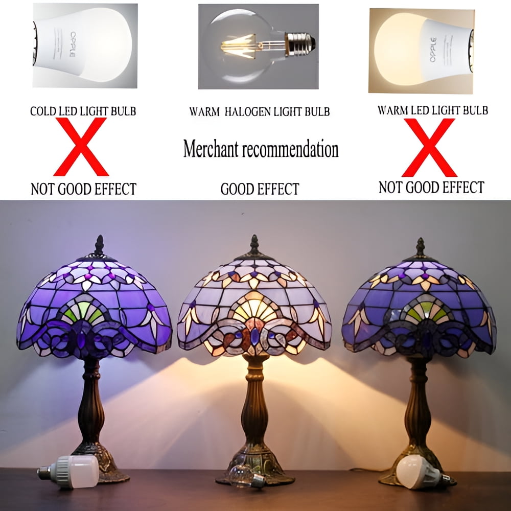 Tiffany Lamp Stained Glass Table Bedside Lamp Blue Purple Baroque Style Lavender Antique Reading Desk Light 18" Tall Living Room Bedroom Coffee Bar Library Memory Sympathy WERFACTORY LED Bulb Included