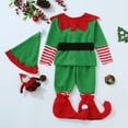 thumbnail image 4 of FYDUU Kids Christmas Elf Outfits Boys Santa's Helper Outfit Tops Pants Hat Shoes 4Pcs Outfits Kids Xmas Family Matching Sets Party Performance Clothing Dailywear, 4 of 6