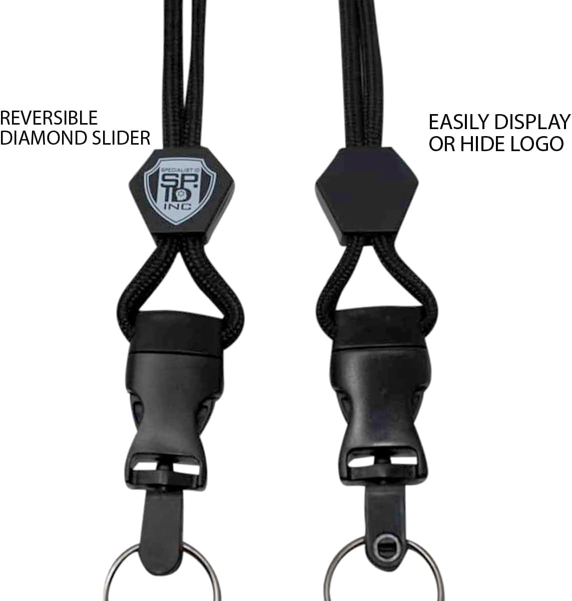 5 Pack - Specialist ID Vertical Top Load Three Card Badge Holder - Hard Plastic with Heavy Duty Breakaway Lanyard w Quick Release Metal Clip & Key Ring - Holds 3 ID Cards Inside (Black)