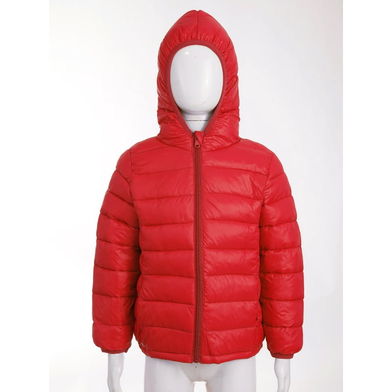 YEAHDOR Kids Boys Teens Winter Coat Water Resistant Puffer Jacket Windbreaker Long Sleeve Hoodie Down Jacket Red 5 6