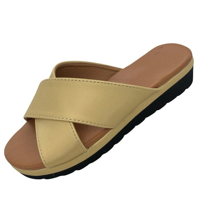 yulier Womens Wedge Sandals Summer Outdoor Cross-Strap Slide Sandals Open Toe Platform Slippers Beach Sandals