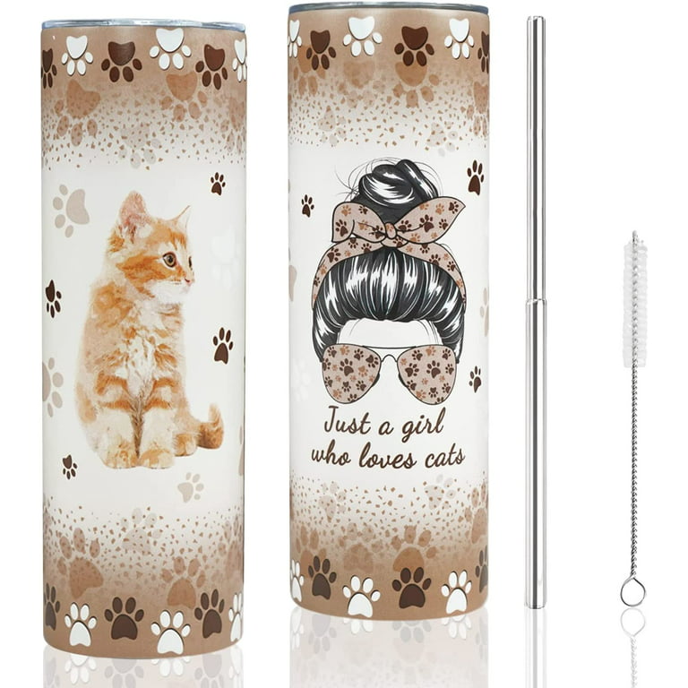 Cat Tumbler, Funny Cat Gifts for Cat Lovers, Cat Mug/Coffee Mugs/Water Bottle, Cat Lover Gifts for Cute Cat Stuff/Decor for Cat Lovers, Cat Themed Gifts for Girls - Cat