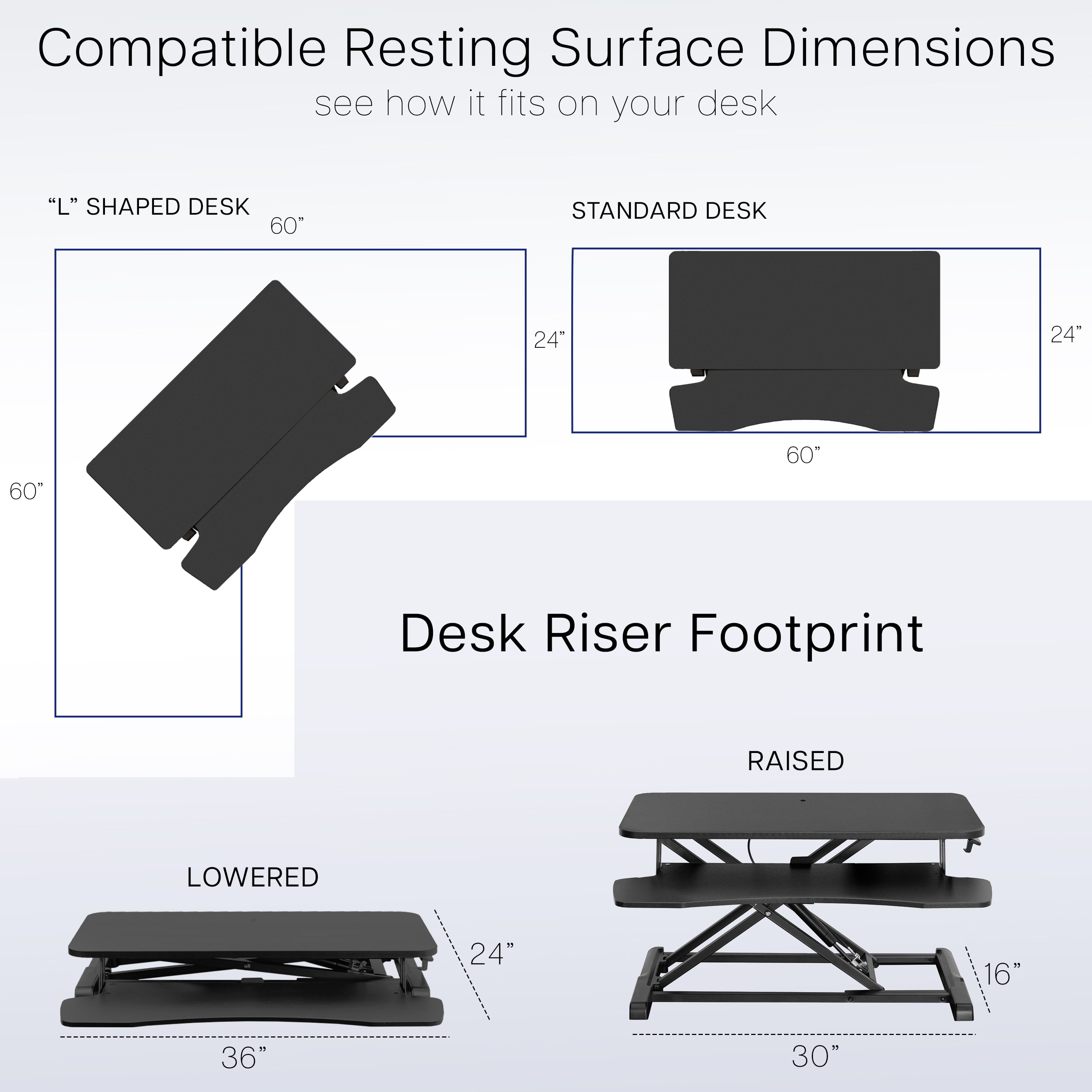 VIVO Dark Walnut Height Adjustable 36" Standing Desk Monitor Riser, Black Frame