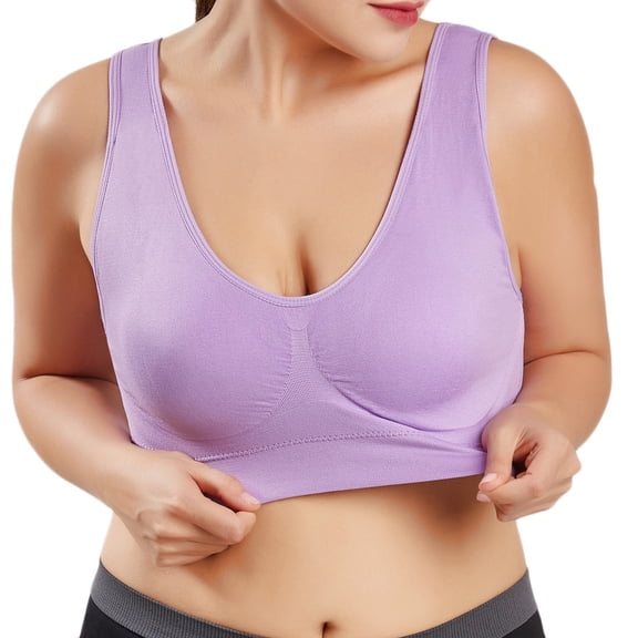 Womens Tops Clearance Under $5 Women Pure Color Plus Size Ultra-Thin Large Bra Sports Bra Full Bra Cup Tops