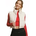thumbnail image 2 of Love Tree Women's Juniors Cropped Faux Leather Puffer Vest  (Ivory, Large), 2 of 3