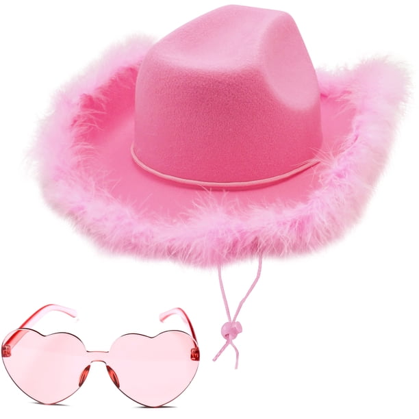 Sombrero de vaquero 4E's Novelty Pink con plumas para mujer