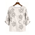thumbnail image 5 of Tank Tops for Women 100% Cotton Fashion Casual Embroidery Round Neck 3/4 Sleeve Spring Blouse Tops, 5 of 6