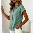 thumbnail image 4 of Yievot Womens Button Down Shirts Cotton Linen Striped Dress Shirt Short Sleeve Collared Office Work Blouses Summer Tops, 4 of 6