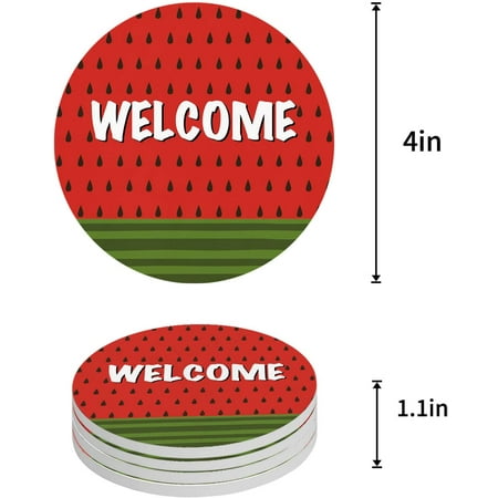 

KXMDXA Farm Fresh Summer Watermelon Texture Set of 4 Round Coaster for Drinks Absorbent Ceramic Stone Coasters Cup Mat with Cork Base for Home Kitchen Room Coffee Table Bar Decor