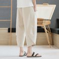 thumbnail image 4 of Xysaqa Big & Tall Men's Cotton Linen Pants Elastic Waist Cropped Trousers Lightweight Loose Capris Summer Beach Yoga Pants Plus Size 3X 4X 5X Clearance, 4 of 5