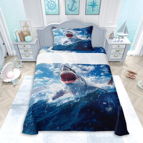 Erosebridal Ocean Shark Twin Sheet Sets 3pcs For Kids,Underwater World Animal Bedding For Boys Girls,Lightweight Room Decor