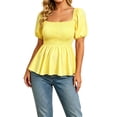 thumbnail image 2 of CAIXIA Womens Square Neck Smocked Peplum Blouse Top Ruffle Short Sleeve Flowy Babydoll Cute Shirt Tops, 2 of 3