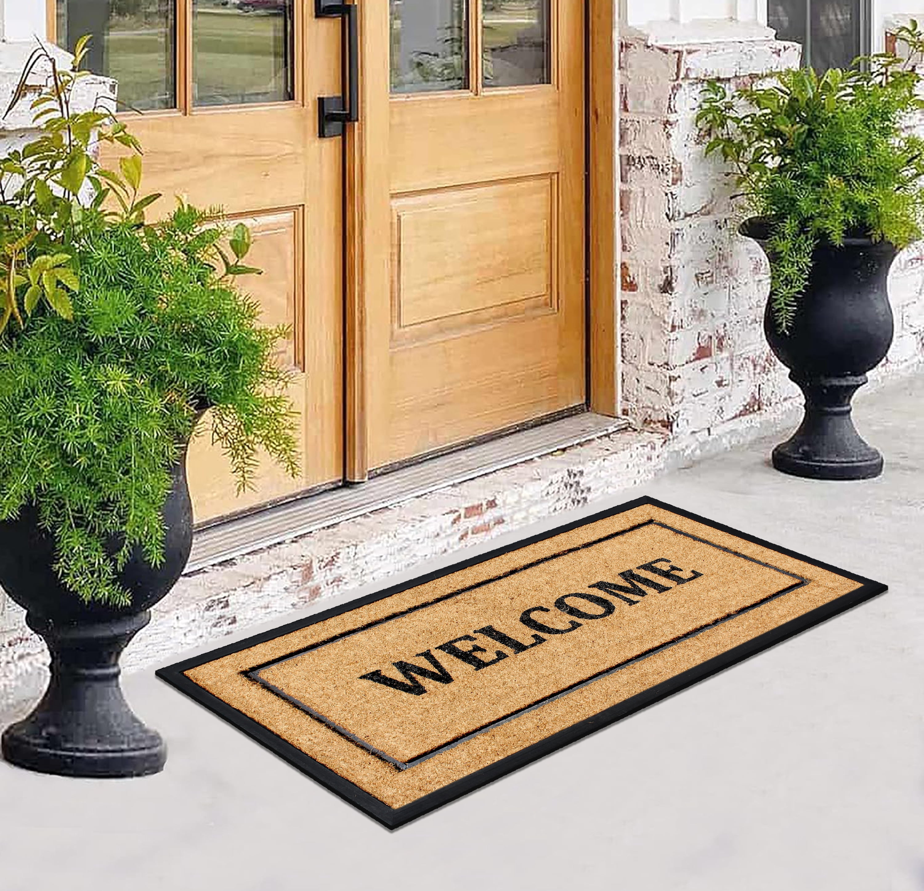 A1HC 30" x 60" Picture Frame Welcome Coir and Rubber Door Mat, Heavy-Duty Outdoor Entrance Mat for Front Porch, Patio, or Entryway