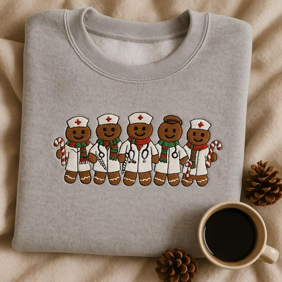 Embroidered Doctor Nurse Gingerbread Sweatshirt, Medical Staff Xmas Shirt, Holiday Scrub Tech Crewneck Hoodie, Inclusive Gift
