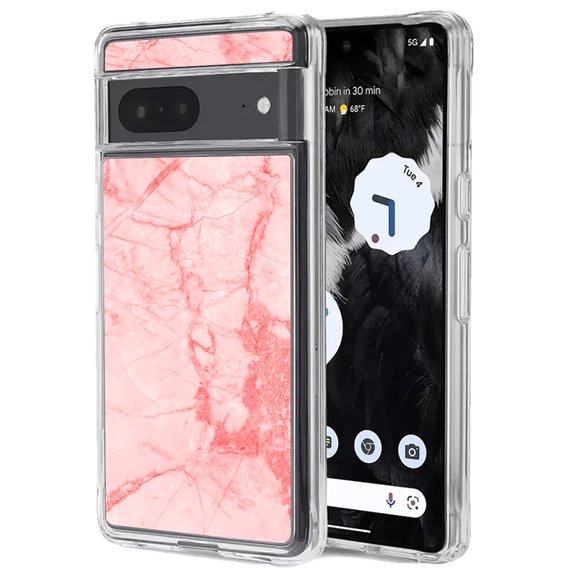 TalkingCase Slim Phone Case Compatible for Google Pixel 7 Pro, 6.7", Pink Red Marble Print, Light Weight, Flexible, USA