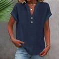 thumbnail image 2 of Cotton Linen Shirts for women Summer Tops Short Sleeve Button Lapel V Neck T-Shirts Casual Tunic Top Loose Comfy Loose Solid Work Plain Blouse Tees, 2 of 5