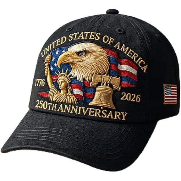 Eagle & Liberty – United States 250th Anniversary Black Hat, Adjustable Anniversary Retro Washed Cap for Men Women