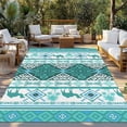 thumbnail image 2 of Turquoise Boho Outdoor Rug for Patio/Deck/Porch, Non-Slip Large Area Rug 5 x 8 Ft, Southwest Aztec Tropical Tree Animals Motifs Indoor Outdoor Rugs Washable Area Rugs, Camping Rug Carpet Runner, 2 of 8