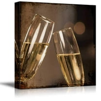 wall26 - Square Canvas Wall Art - Rustic Style Pair of Wine Glasses - Giclee Print Gallery Wrap Modern Home Art Ready to Hang - 24x24 inches