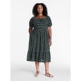 thumbnail image 2 of Time and Tru Women's Puff Sleeve Square Neck Midi Dress, Sizes XS-XXXL, 2 of 5