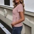 thumbnail image 5 of Craaazy Women's Solid Color Eyelet Print V-Neck Short Sleeve Buttoned T-shirts Casual Summer Top Gifts, 5 of 9