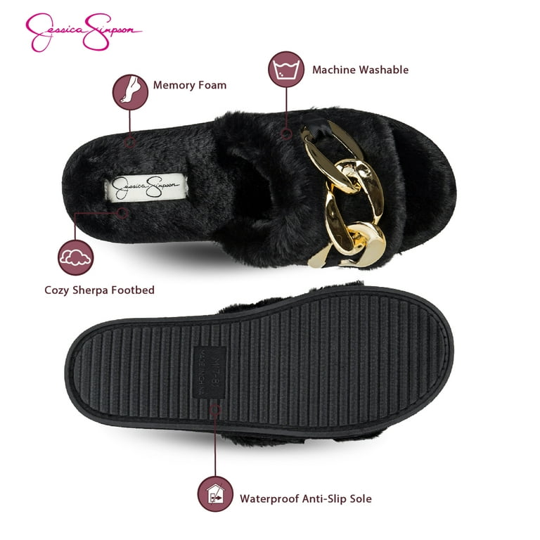 Black fuzzy slides walmart sales