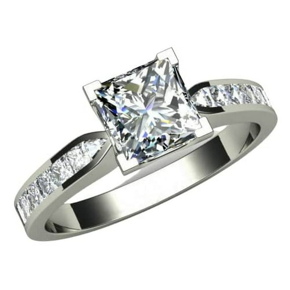 HeartsAndYou 1.9ct Princess Cut Centre & Accent Moissanite Engagement Ring for Women 18k White Gold over Silver