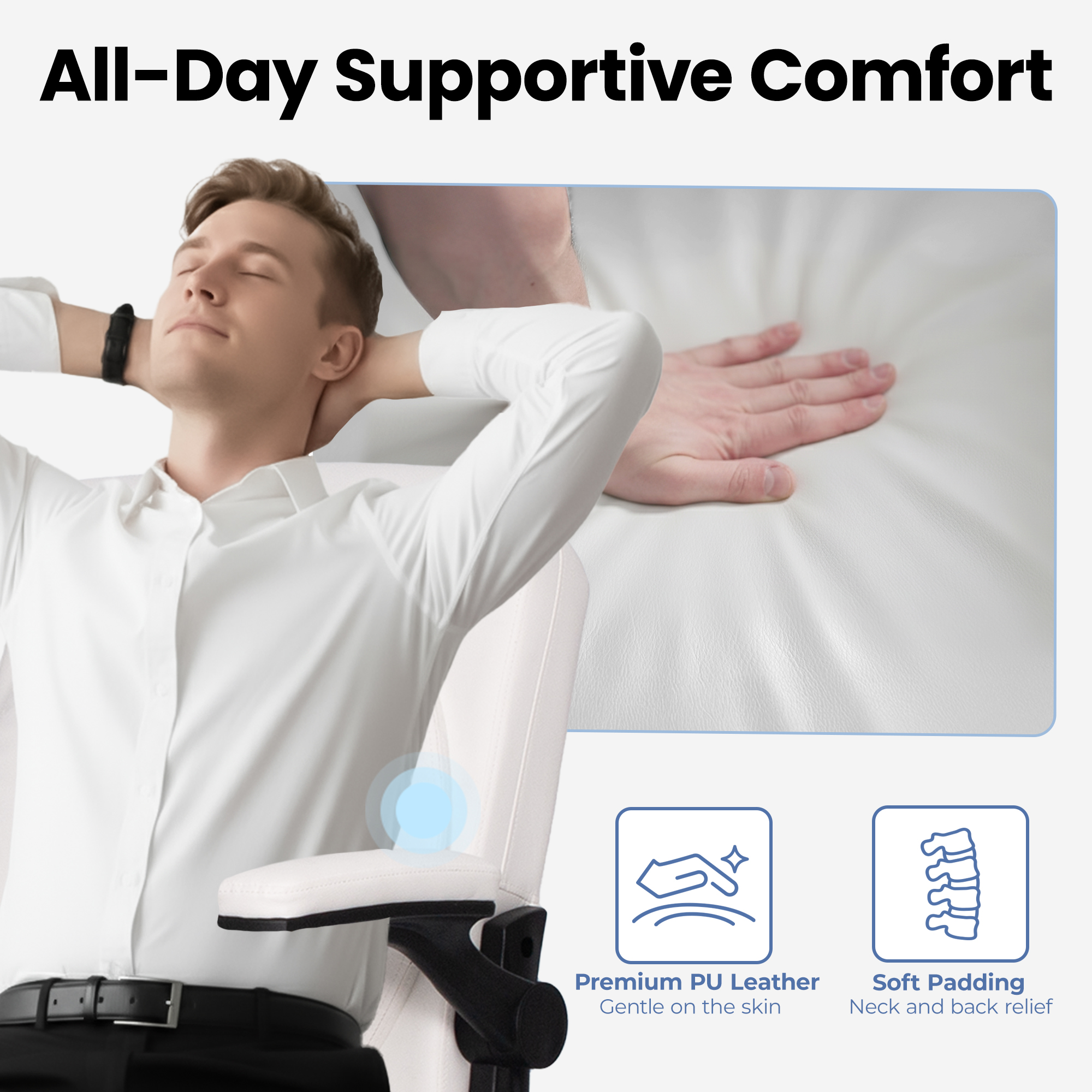 CELTOSS Leather Office Chair, Ergonomic White Executive Chair with Padded Flip-Up Armrests, Mid-Back PU Computer Desk Chair, White