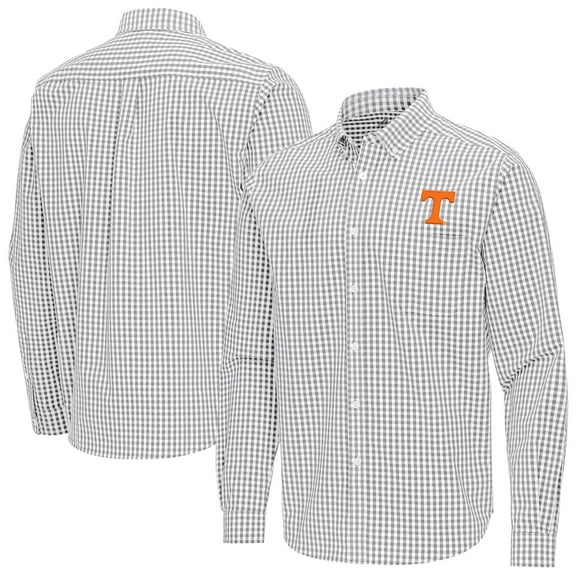 Men's Antigua Gray Tennessee Volunteers Ellis Woven Tri-Blend Long Sleeve Button-Down Shirt