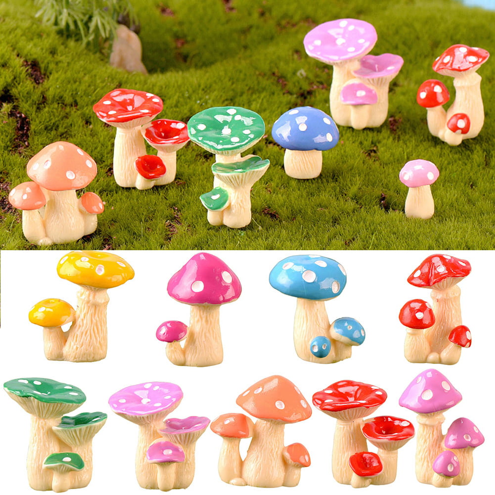 10pcs Miniature Dollhouse Fairy Garden Wood Landscape Mushroom Decor Orange