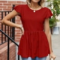 thumbnail image 4 of Mittory Women's Peplum Tops Tie Flutter Short Sleeve Blouse Eyelet Peasant Lace Top, 4 of 7