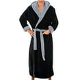 thumbnail image 1 of Men's Color Blocked Velvet Bathrobe Pajama Sleeping Robe with Hood, 1 of 8