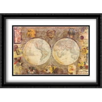 World Map 2x Matted 40x28 Large Black Ornate Framed Art Print by Starlie Sokol Hohne