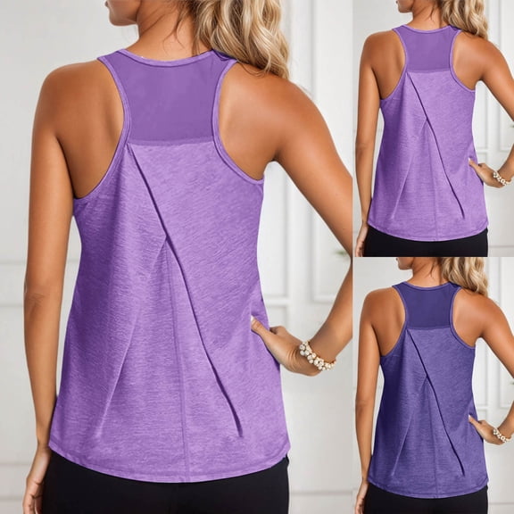 CAIXIA Sport Tops for Women Sleeveless Summer Athletic Tank Tops Crewneck Undershirt Tops for Athletic Running Tennis Yoga Loose Fit Racerback Breathable Tee,Purple