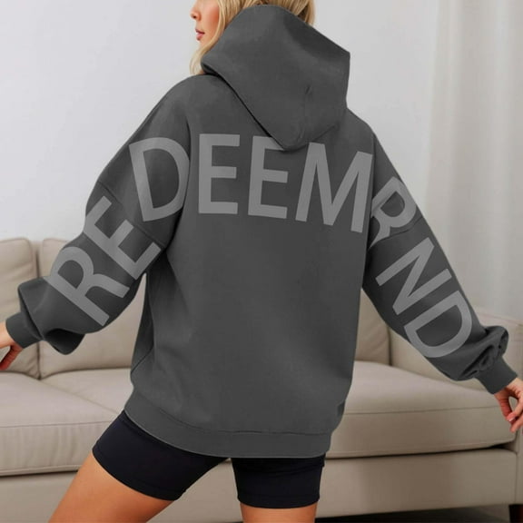 Craaazy Hoodies for Women Long Sleeve Oversized Sweatshirts Letter Prints Loose Pocket Pullover Womens Shirts Gifts