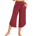 thumbnail image 1 of Pantalones de yoga de pierna ancha para mujer INSPIRE CHIC con bolsillos, pantalones de chándal recortados casuales M color rojo vino, 1 of 6
