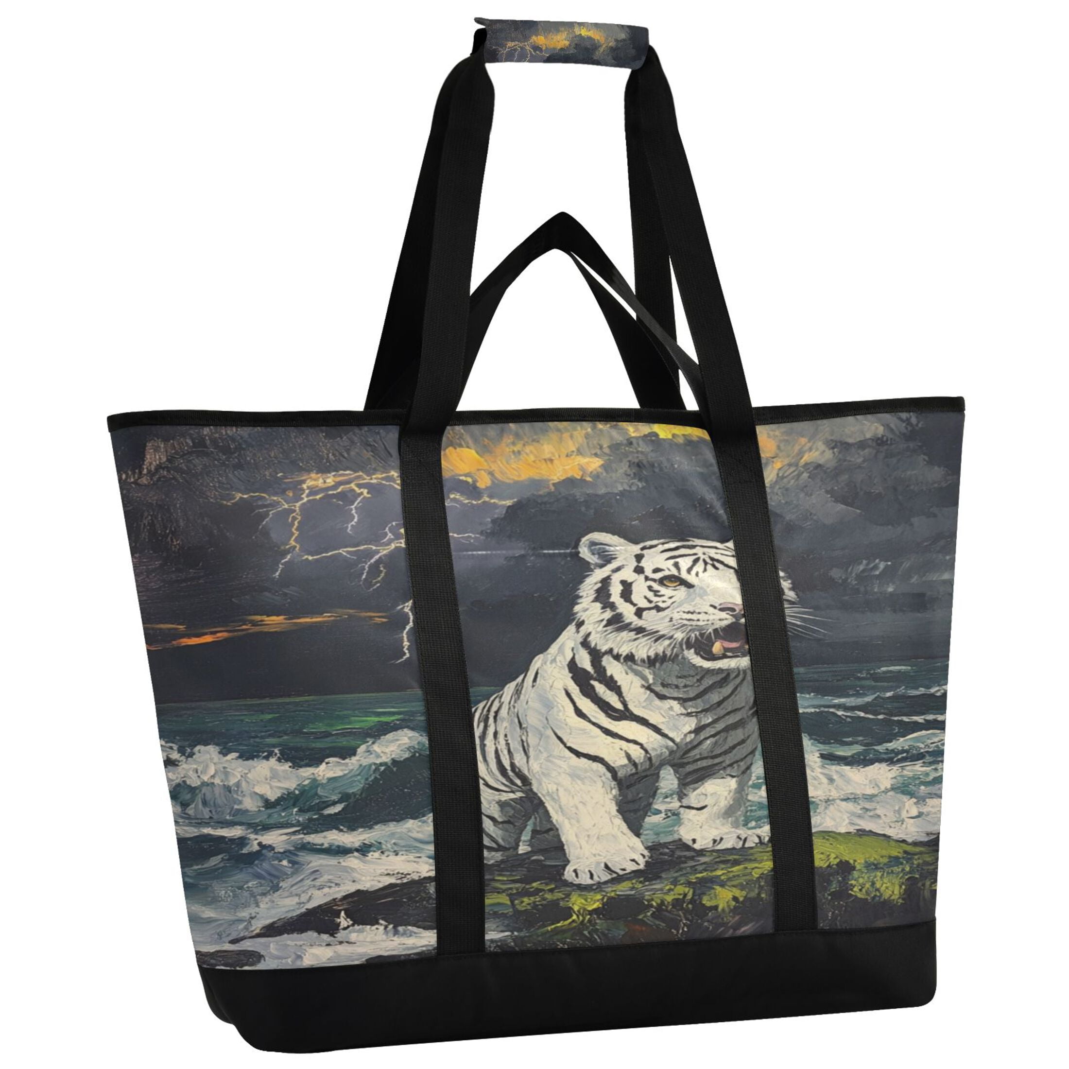 Large Hand-held Ice Pack Picnic Bag Insulation and Refrigeration Suitable for Shopping Picnics and Camping White Tiger