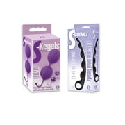 Sexy, Kinky Gift Set Bundle of S-Kegels, Silicone Kegal Balls, Purple and Icon Brands The 9's, S-Curves, Silicone Anal Beads